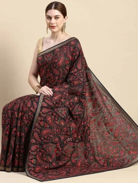 Paisley Print Art Silk Saree with Thin Border