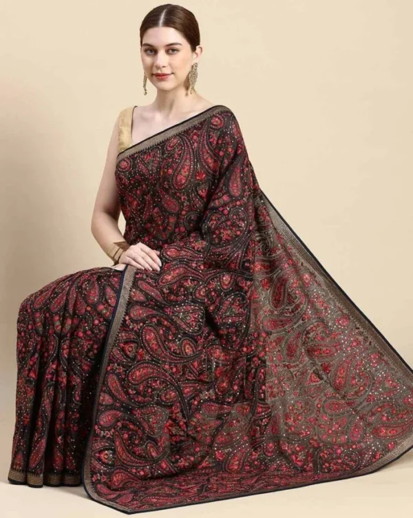 Paisley Print Art Silk Saree with Thin Border