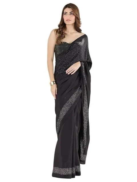 Black liva crepe foil saree