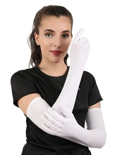 Cotton Full Hand Glove For Summer, Dust & Sun Protection for Women White Color