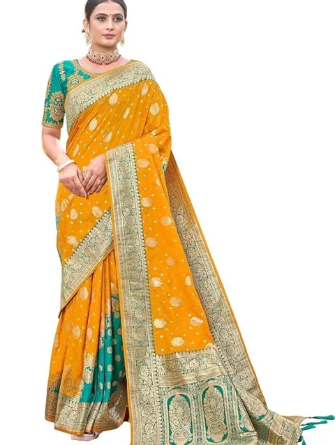 adorable woven pattern Banarasi Silk saree for women with Blouse Piece