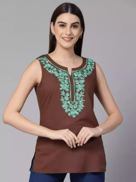 Amaira Brown Sleeveless Short Kurti
