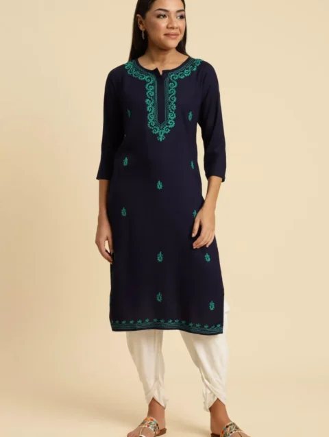 Blue Pashmina Work Kurti