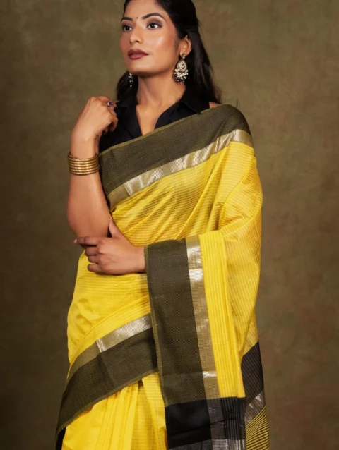 Yellow Symphony Maheshwari Silk Saree