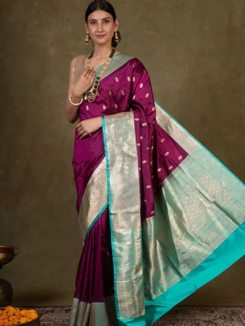 Plum Majesty Banarasi Katan Silk Saree