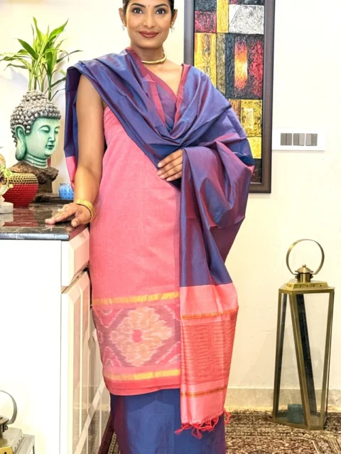 Rosy Lilac Unstitched Cotton Silk Ikat Suit (3 Pcs)