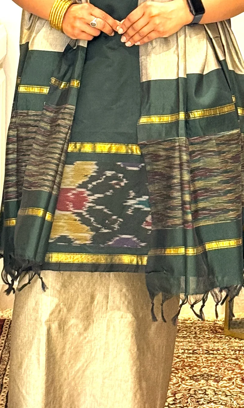 Pine Dune Unstitched Cotton Silk Ikat Suit (3 Pcs) - Image 3