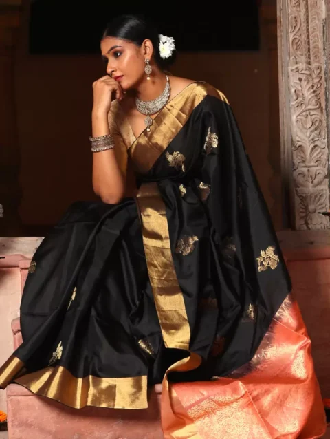 Black Blush Soft Silk Kanjivaram Saree